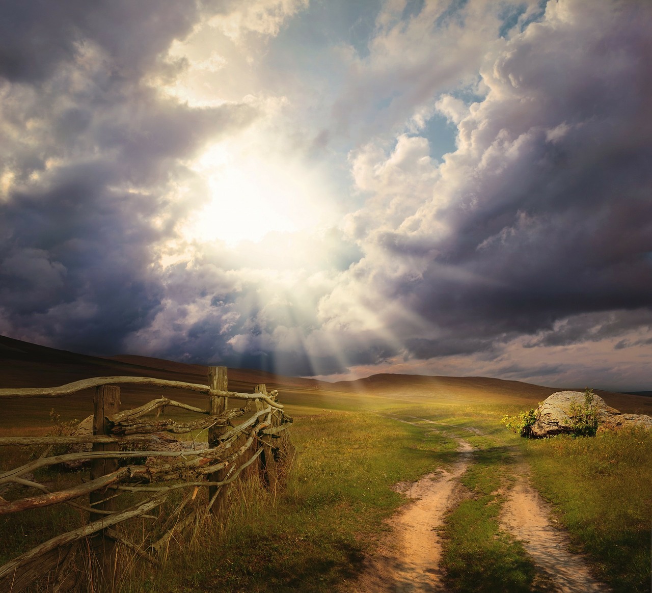 Image - fantasy landscape mountains fields