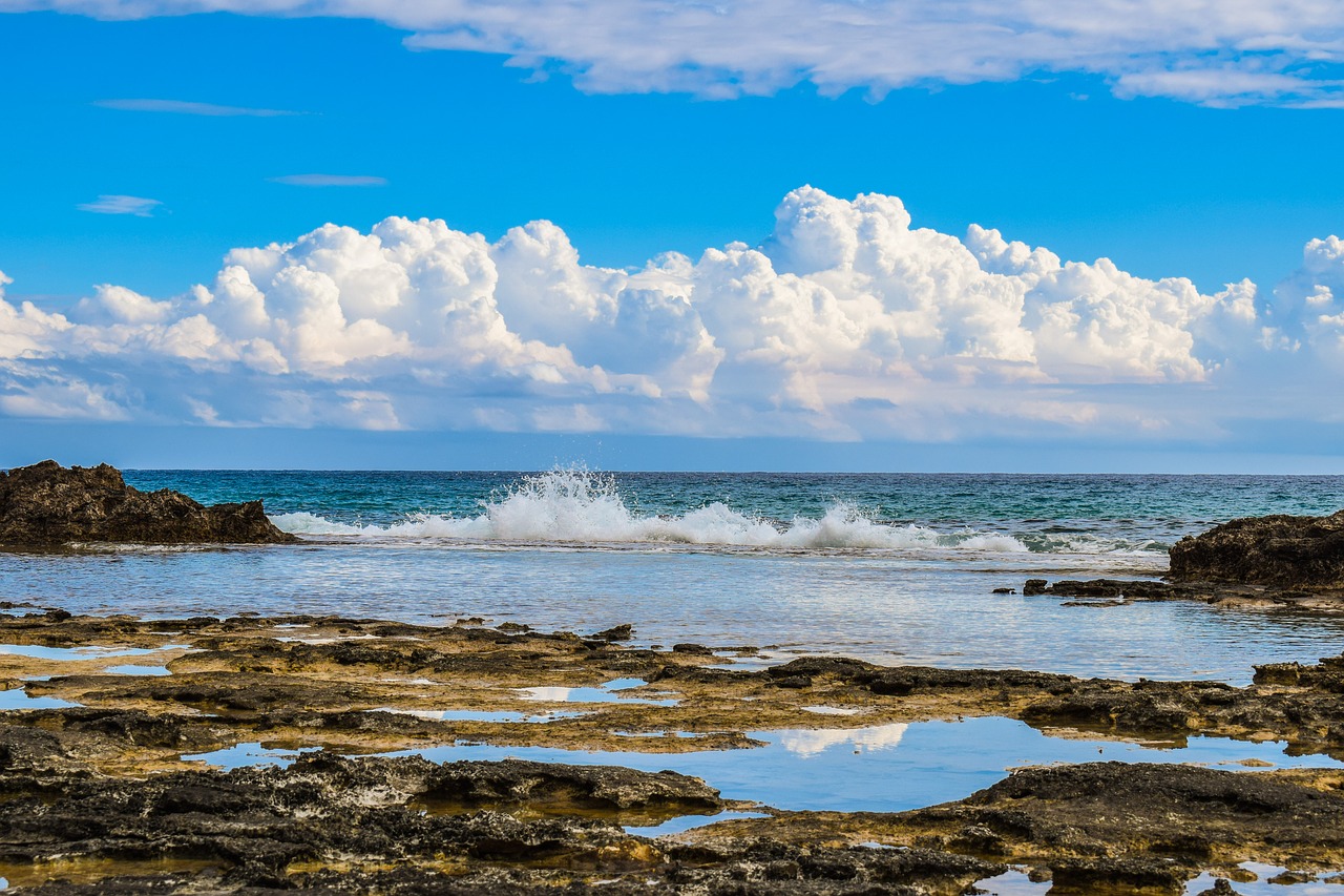 Image - rocky coast wave sky clouds nature