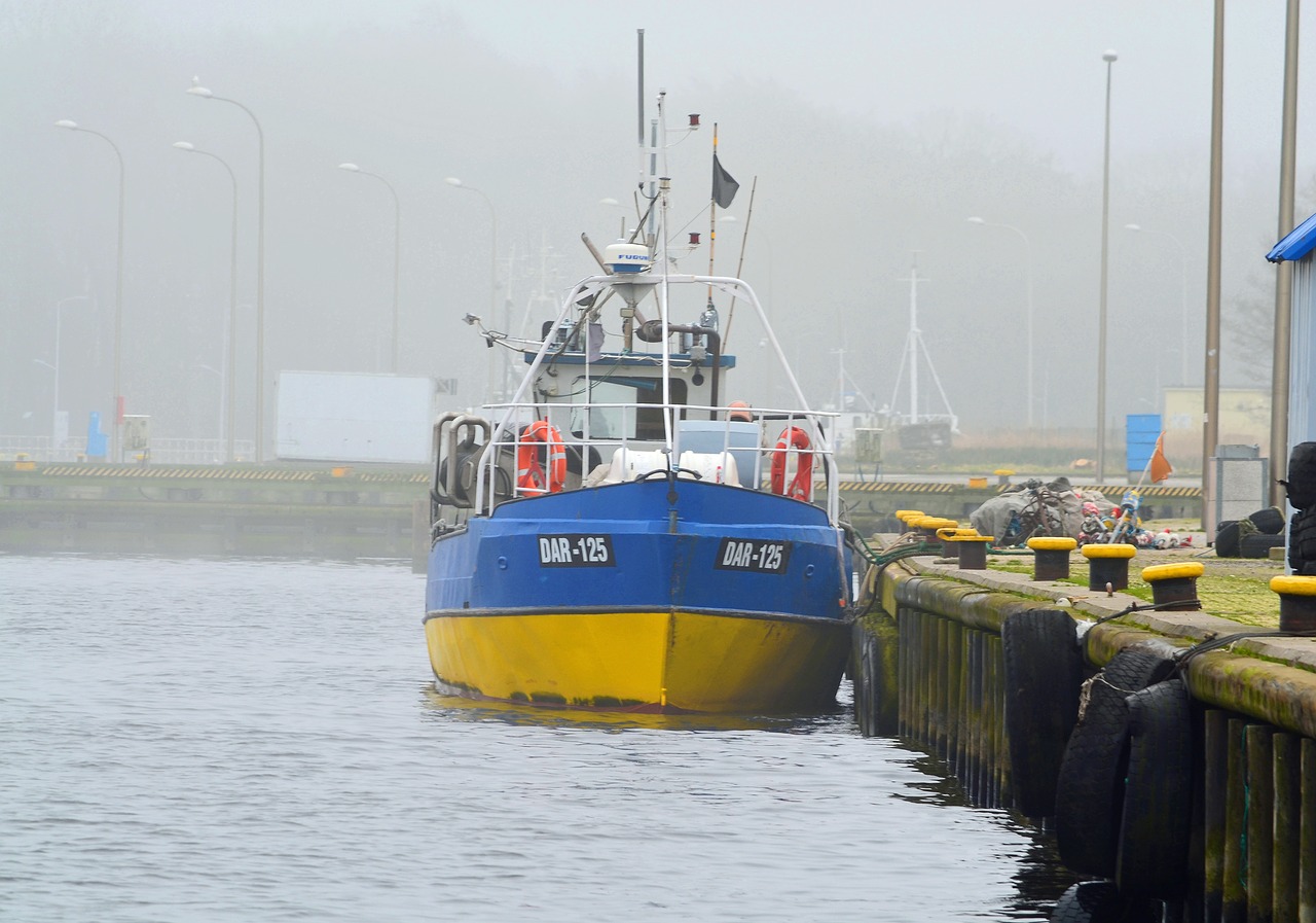 Image - port fishing boat fog early morning