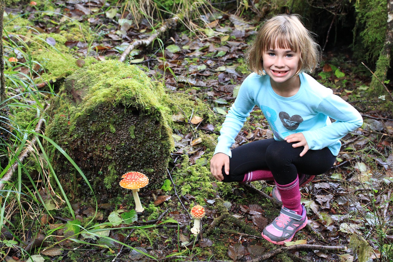 Image - mushroom child forest nature smile