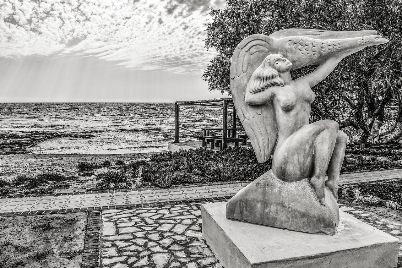 Image - woman goose sculpture beach