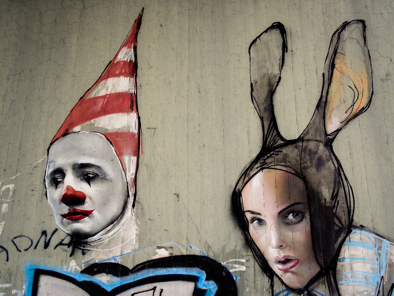 Image - graffiti clown hare man woman