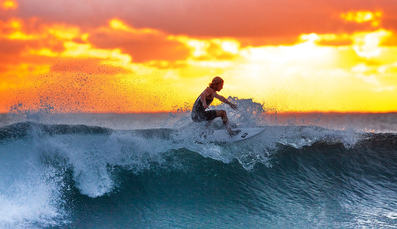 Image - surfer wave sunset the indian ocean