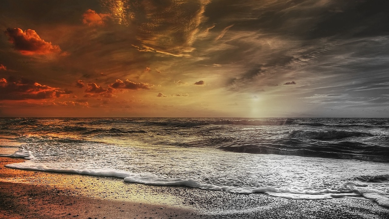 Image - sunset sea ocean water sun nature