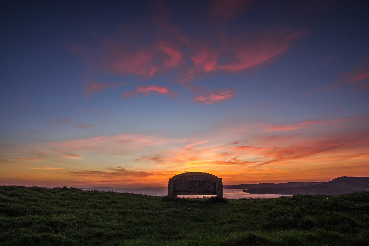 Image - sunset bench ocean coast dorset