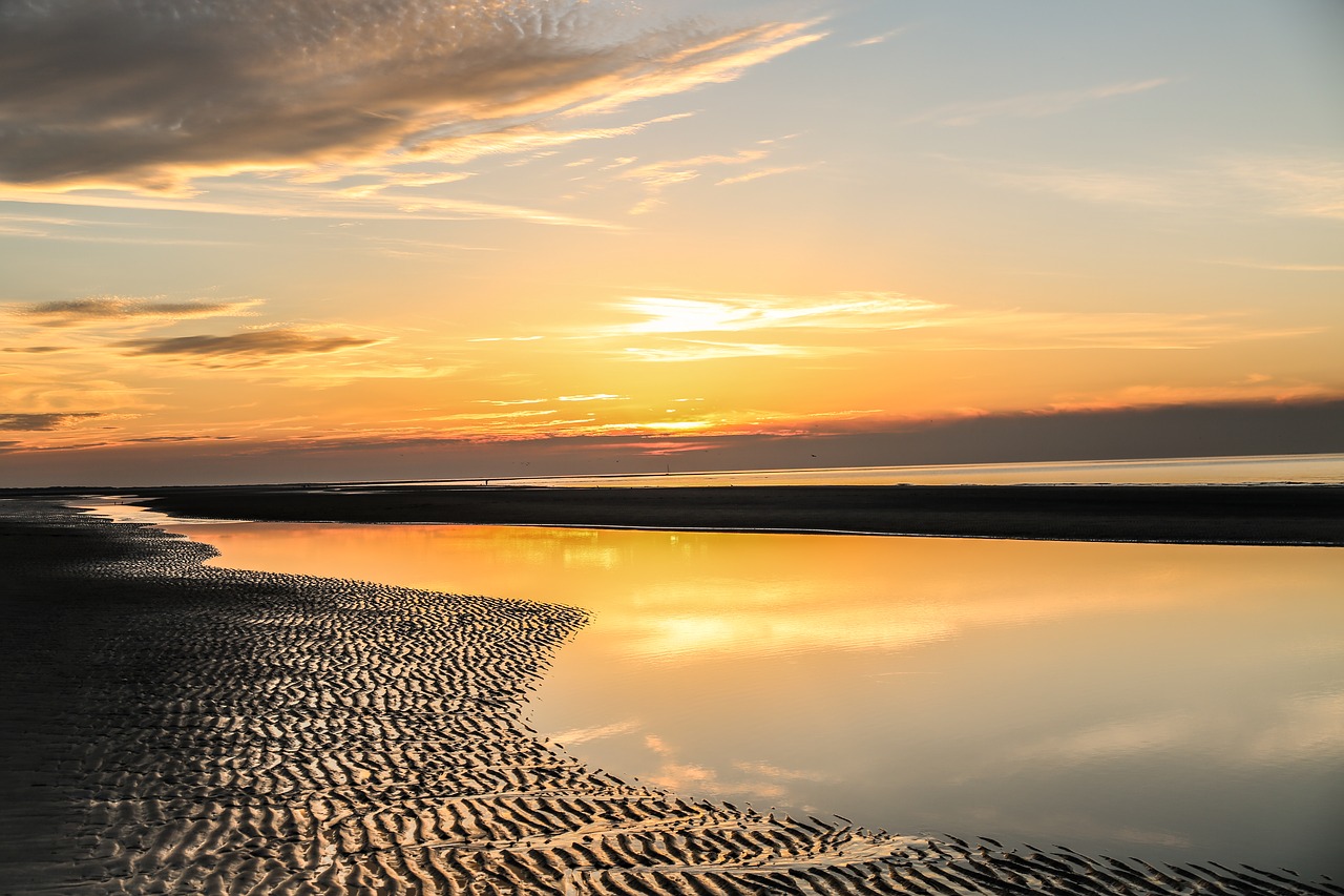 Image - sunset sea traces sand water