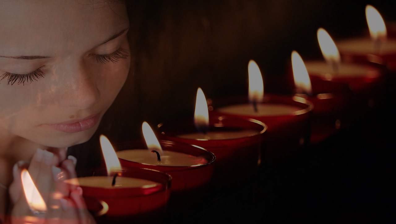 Image - tea lights girl woman girl praying