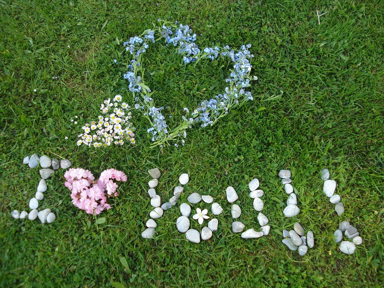 Image - i love you heart grass flowers