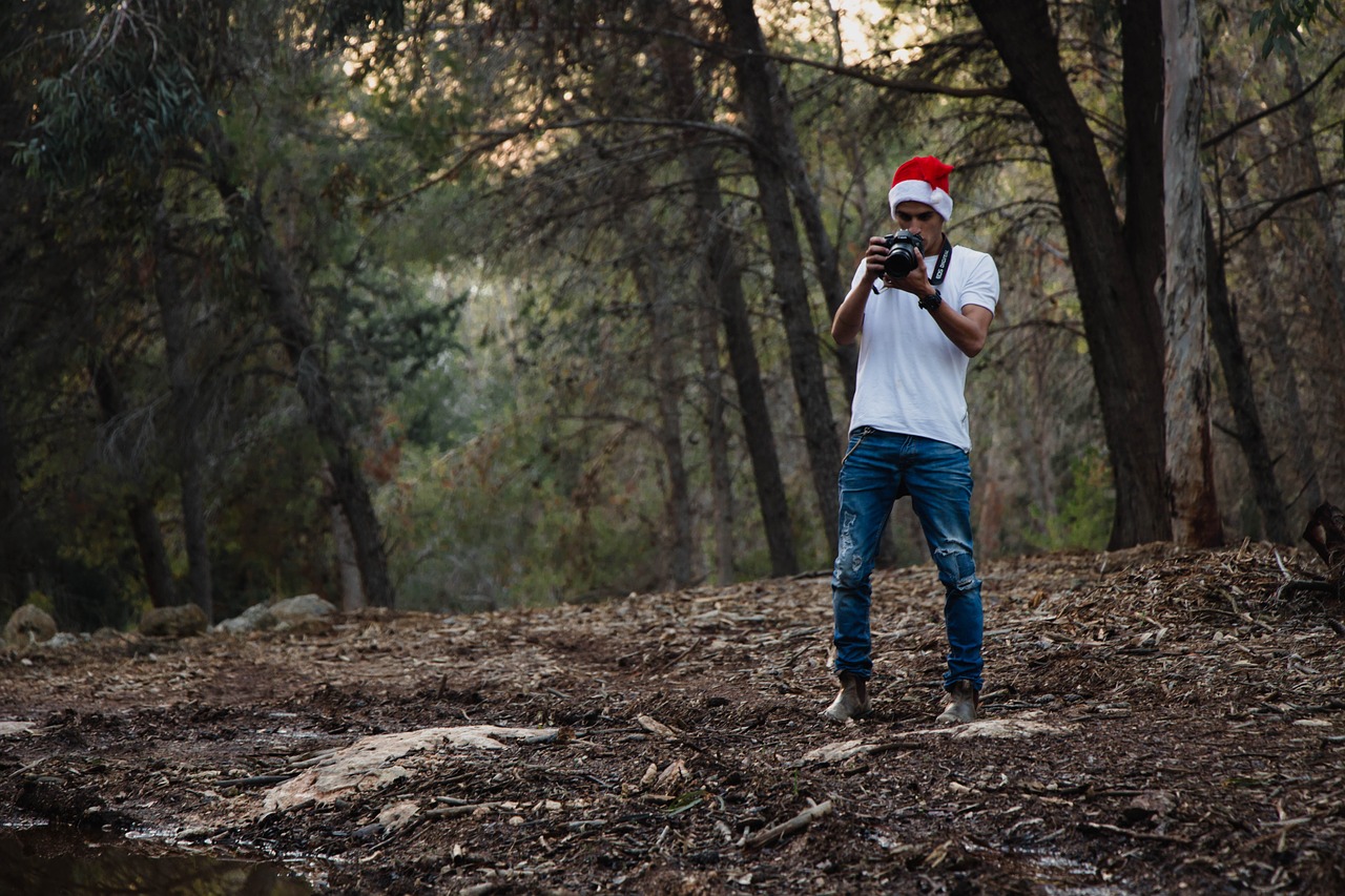 Image - christmas white shirt jeans forest