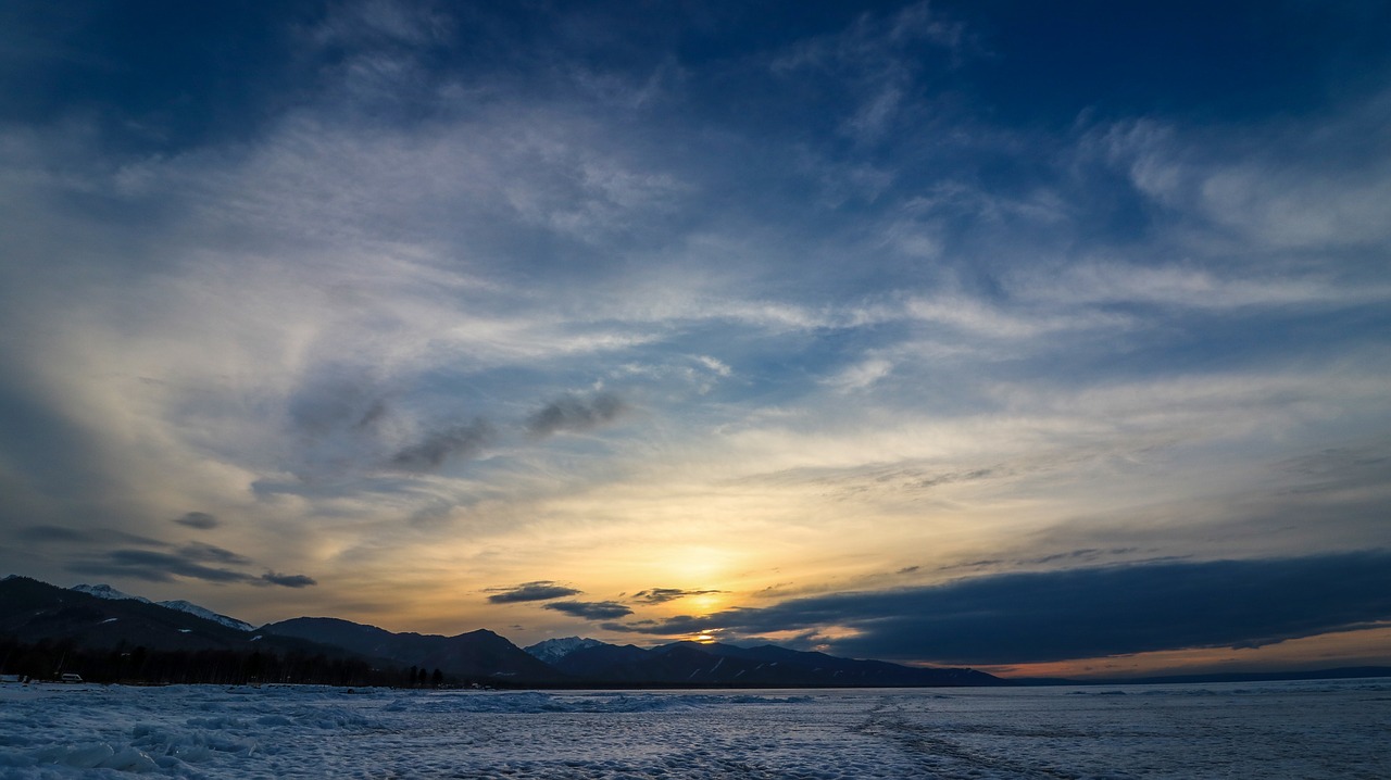 Image - sunset lake clouds water nature