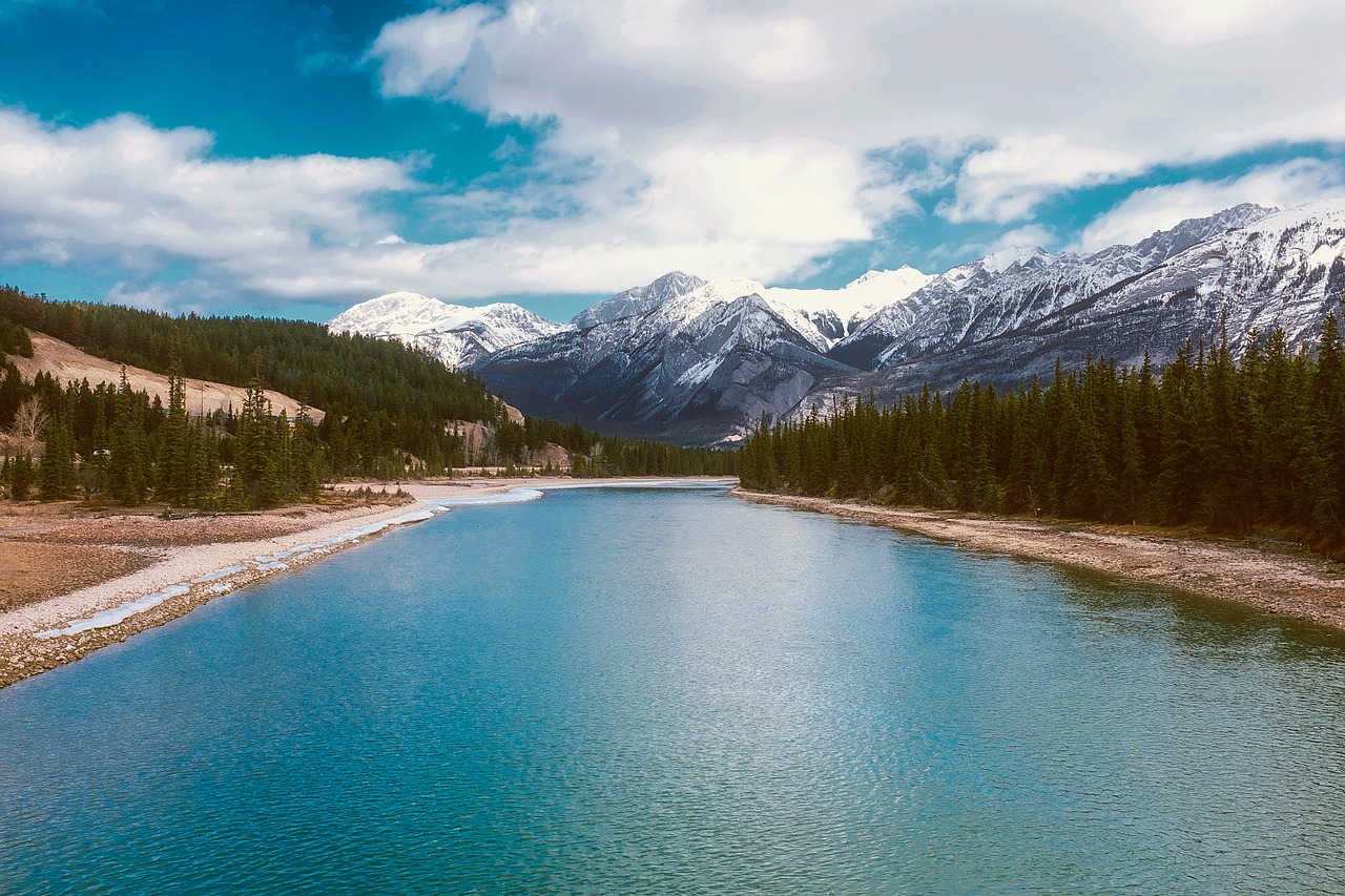 Image - canada river water snow mountains