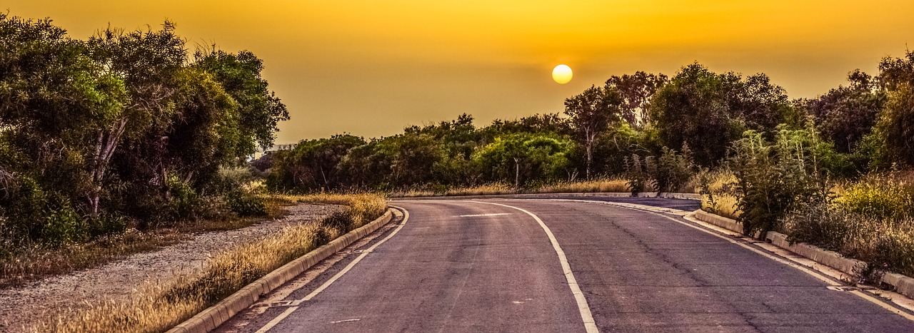 Image - road sunset turn asphalt journey