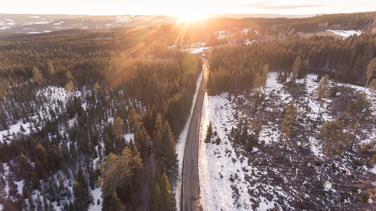 Image - aerial road sunset asphalt