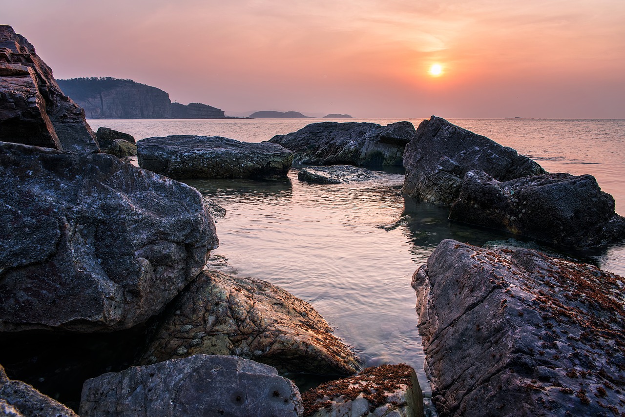 Image - stone beach sunset yantai