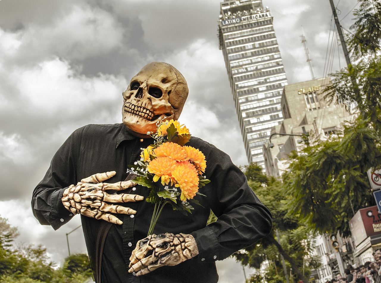 Image - costume skull flowers mexico