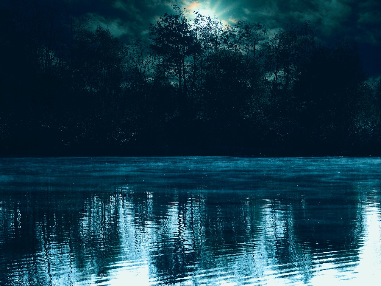Image - lake water fog steam landscape