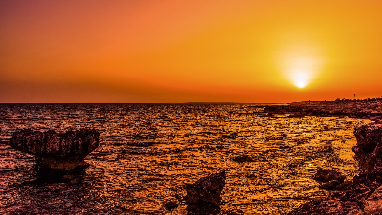 Image - sunset sea rocky coast evening