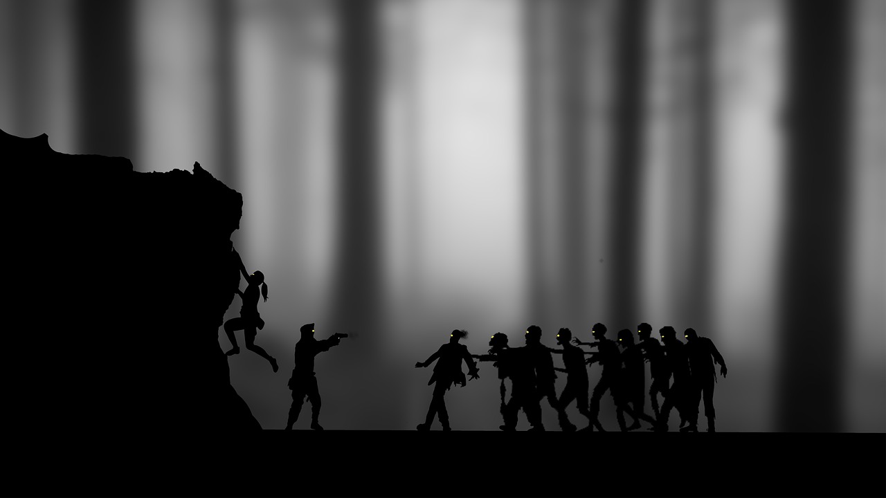 Image - zombies silhouette girl boy gun