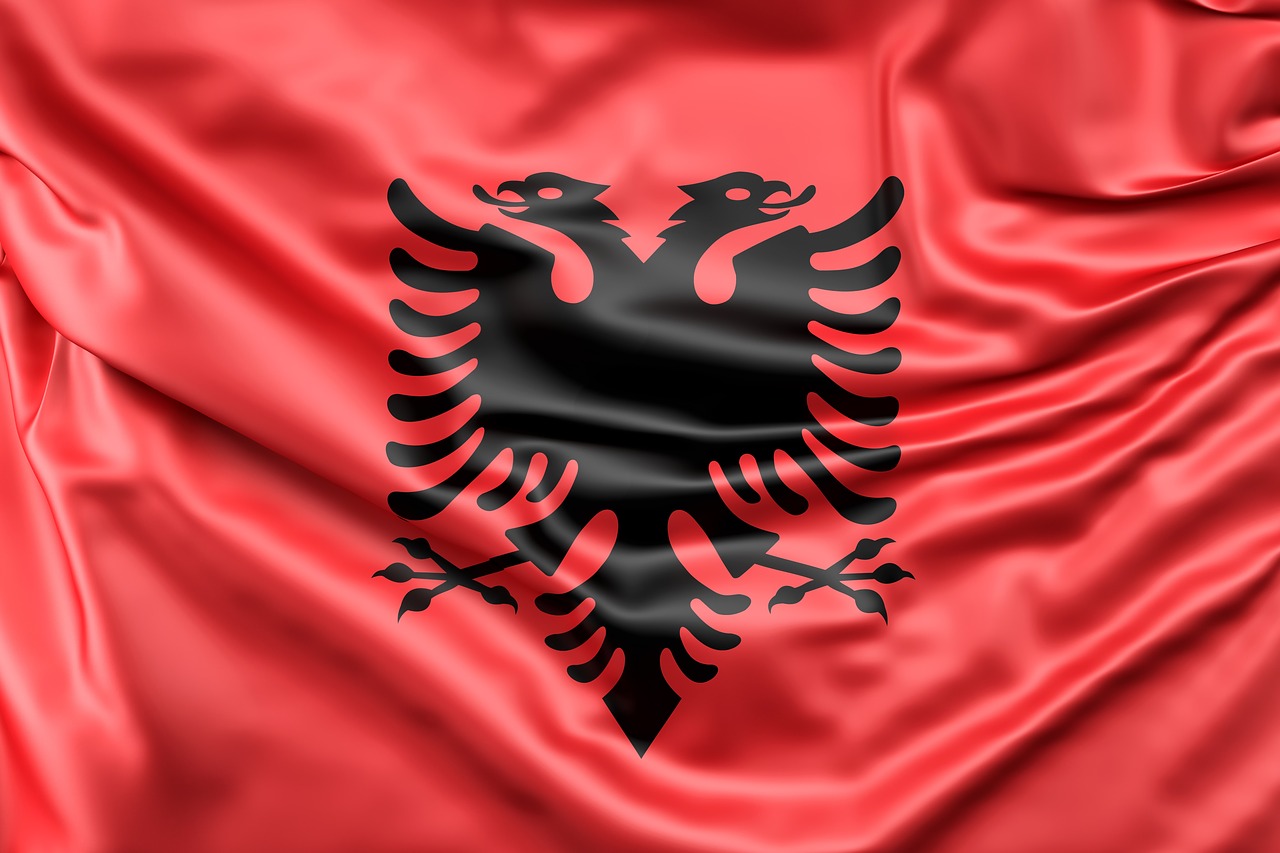 Image - albania flag europe red silk sign