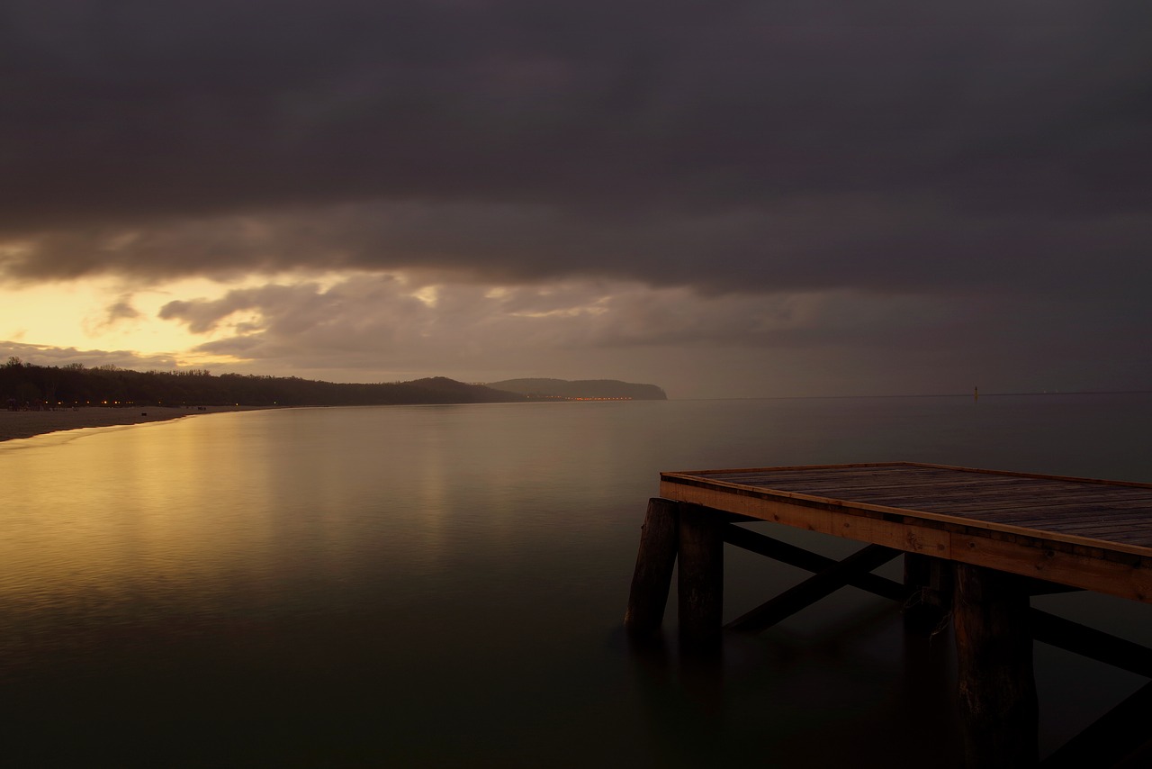 Image - bridge sea twilight night dark