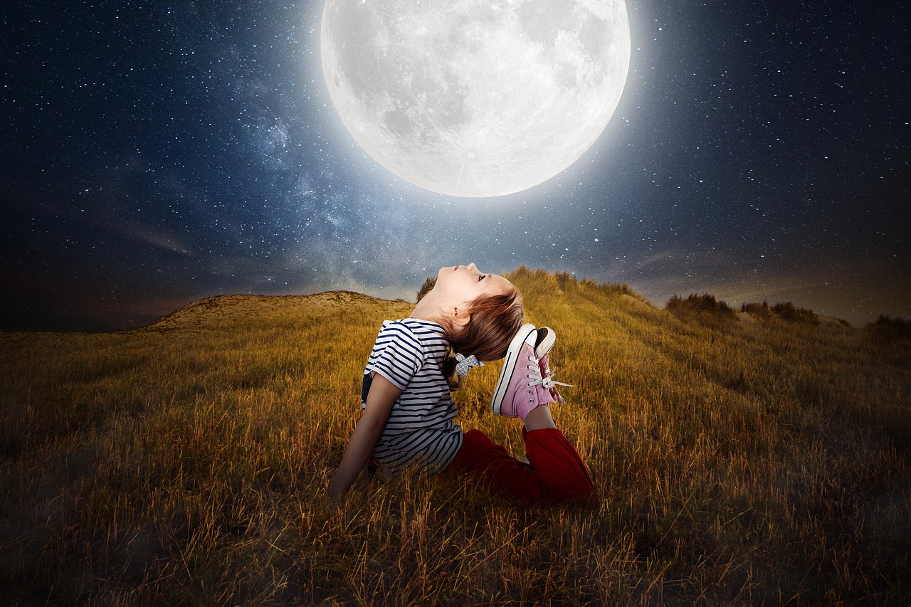 Image - moon girl night sky child little