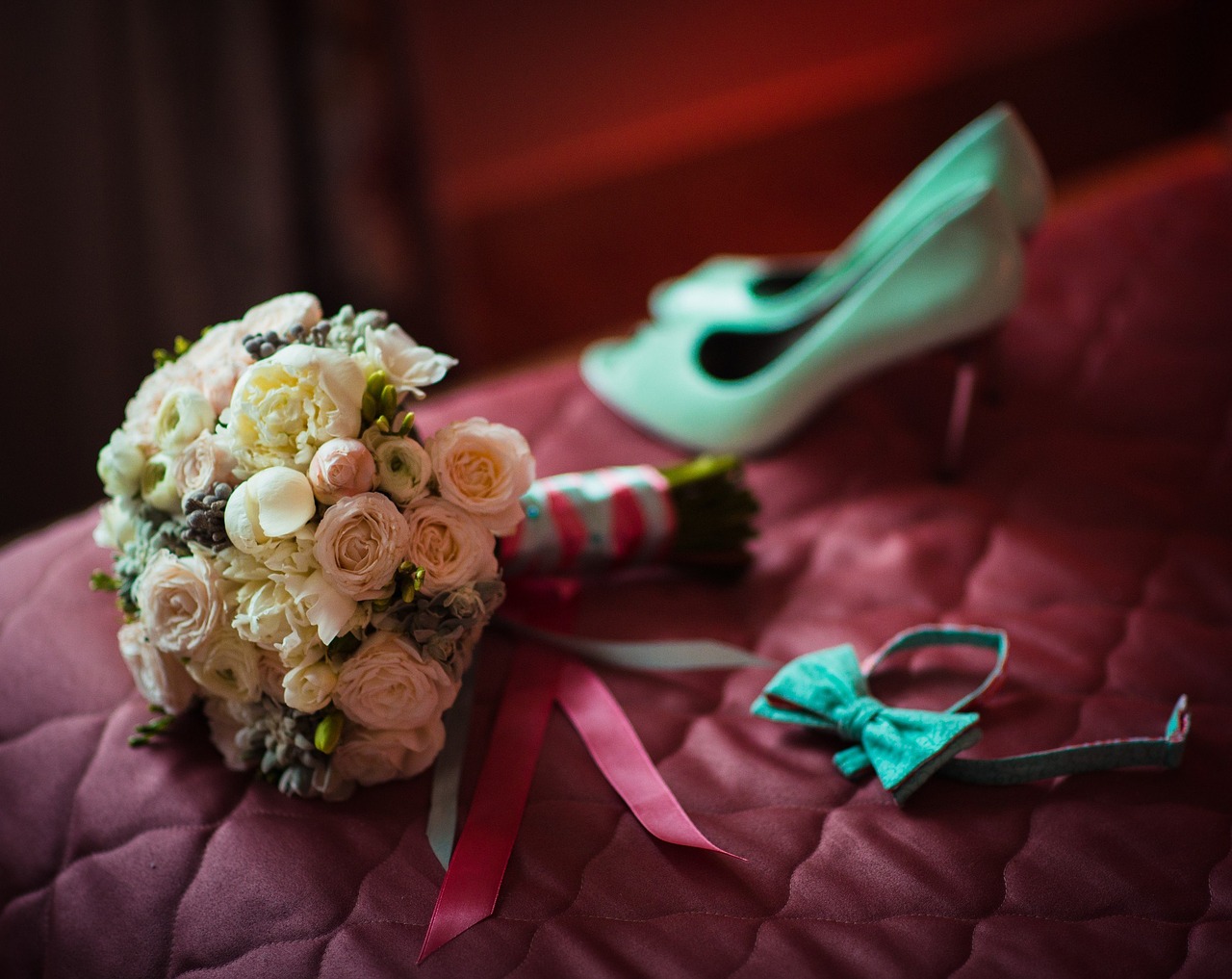 Image - bridal bouquet shoes butterfly bed