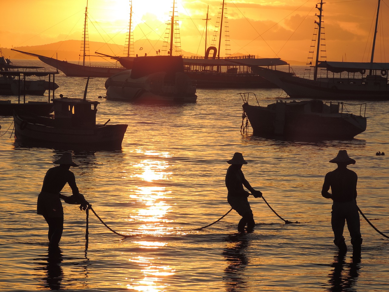 Image - boat worker fishing sea sunset