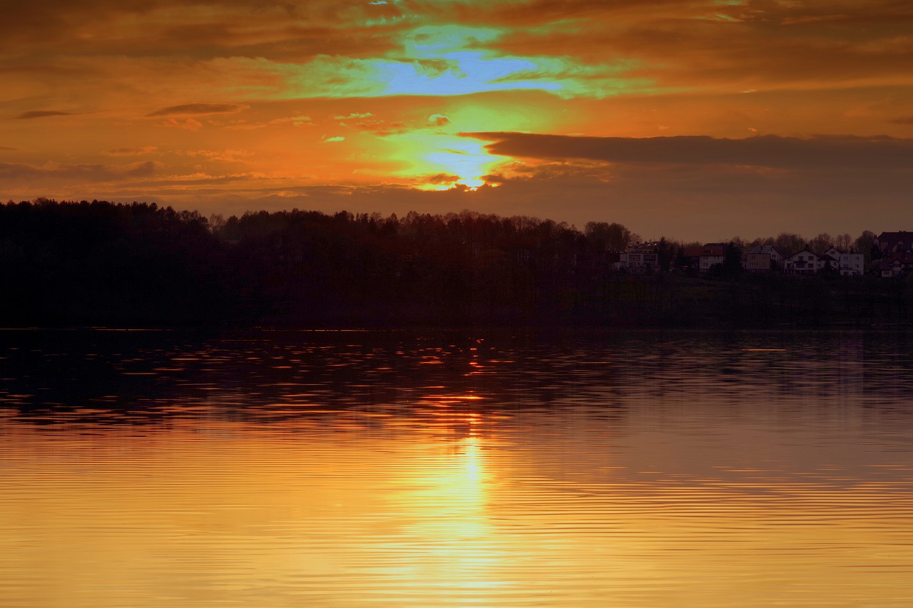 Image - sunset water lake river sea pond