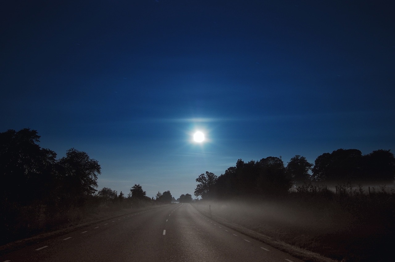 Image - full moon cloud himmel night road