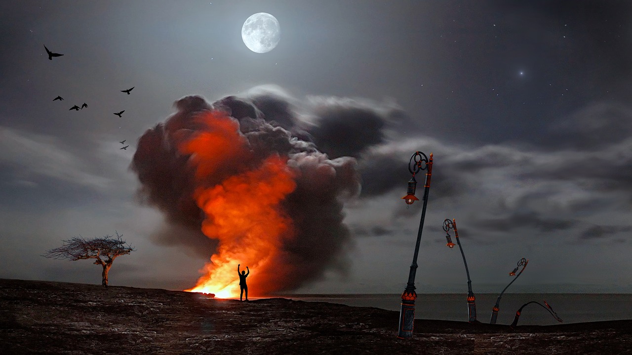 Image - fire smoke moon night flame burn