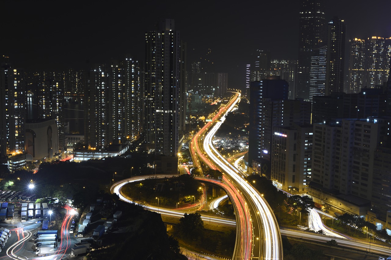 Image - hong kong night light rail city