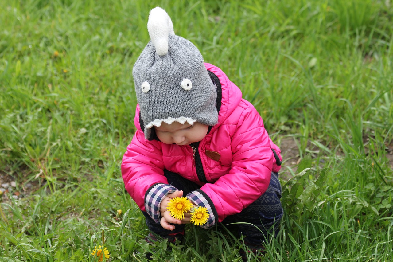 Image - child baby girl dandelions girl