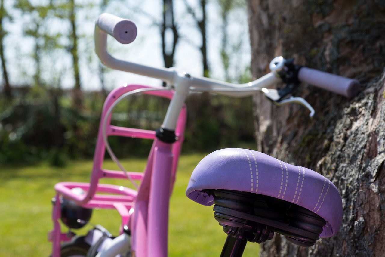 Image - girl bike pink parked bicycle