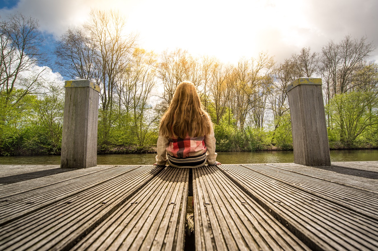 Image - girl sitting dock summer young