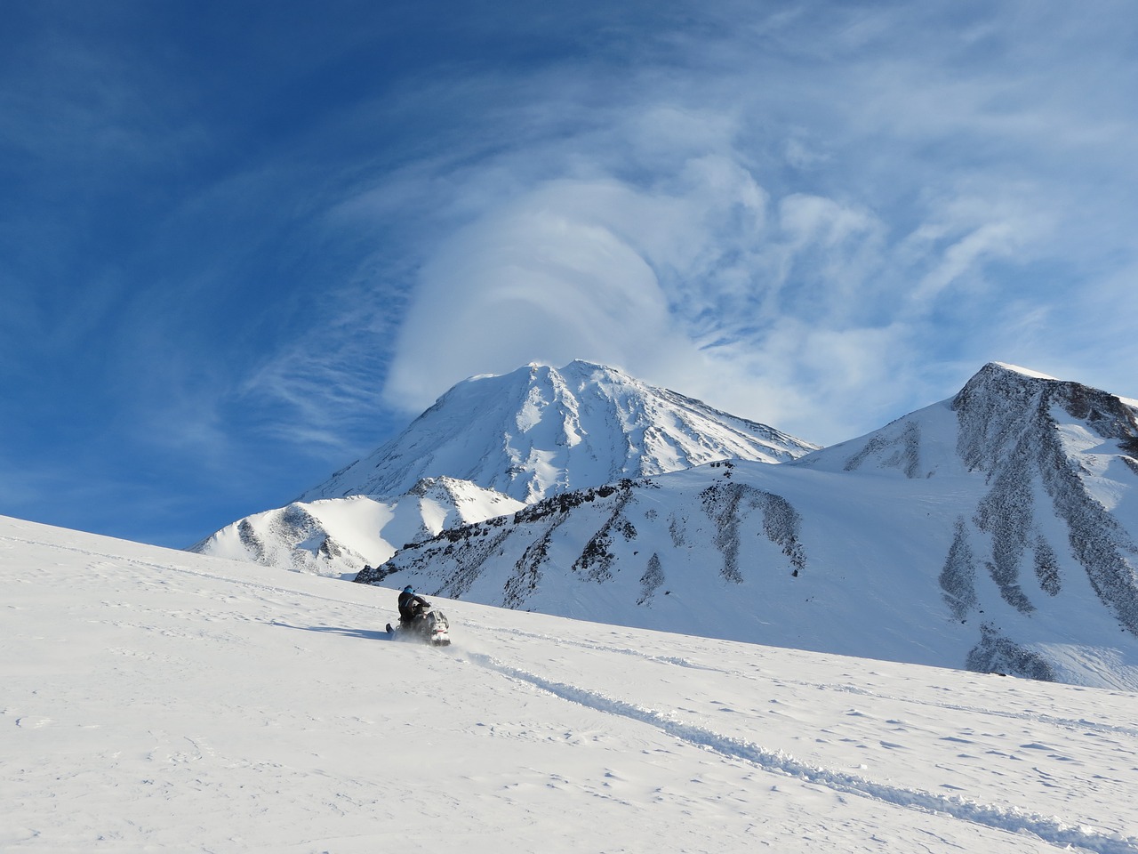 Image - volcano winter snow snowmobile