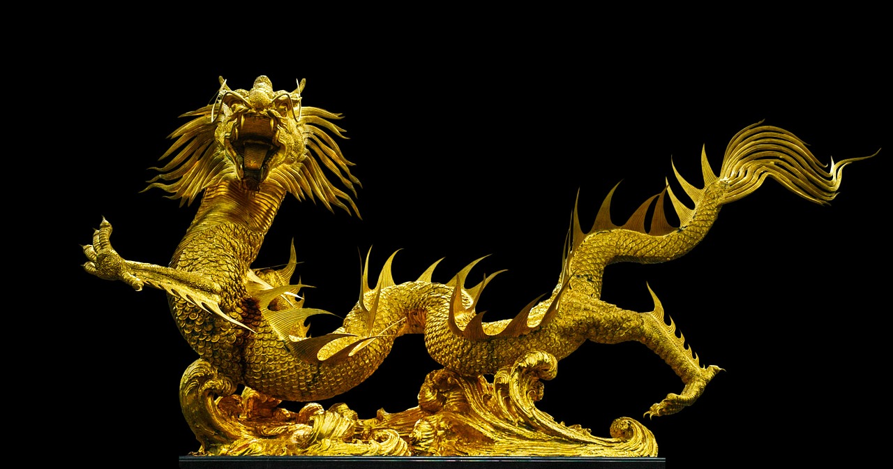 Image - golden dragon broncefigur gold