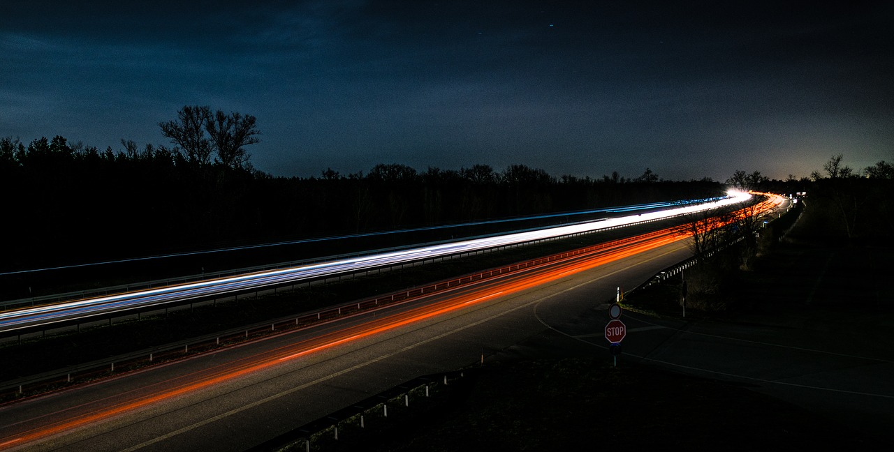 Image - road night lights autos highway