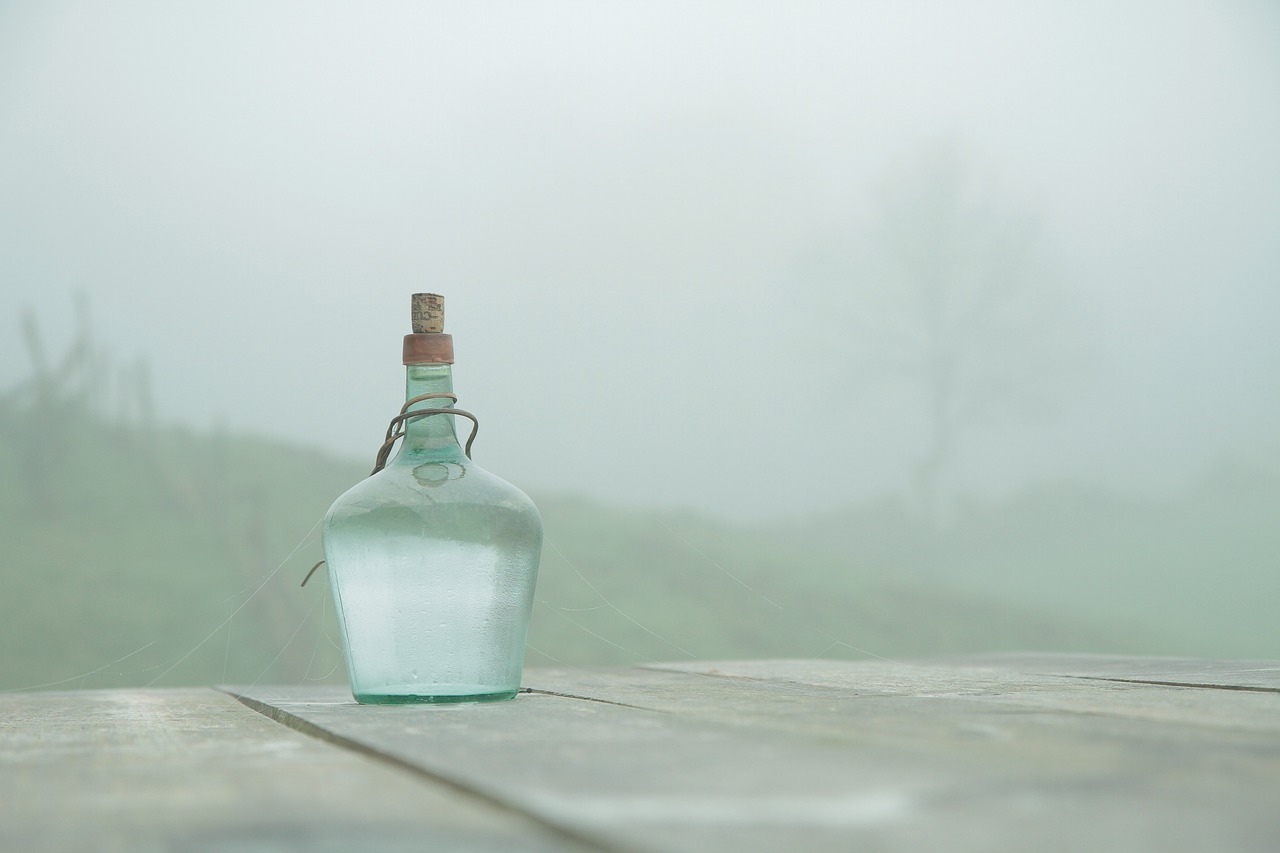 Image - bottle table fog wooden table