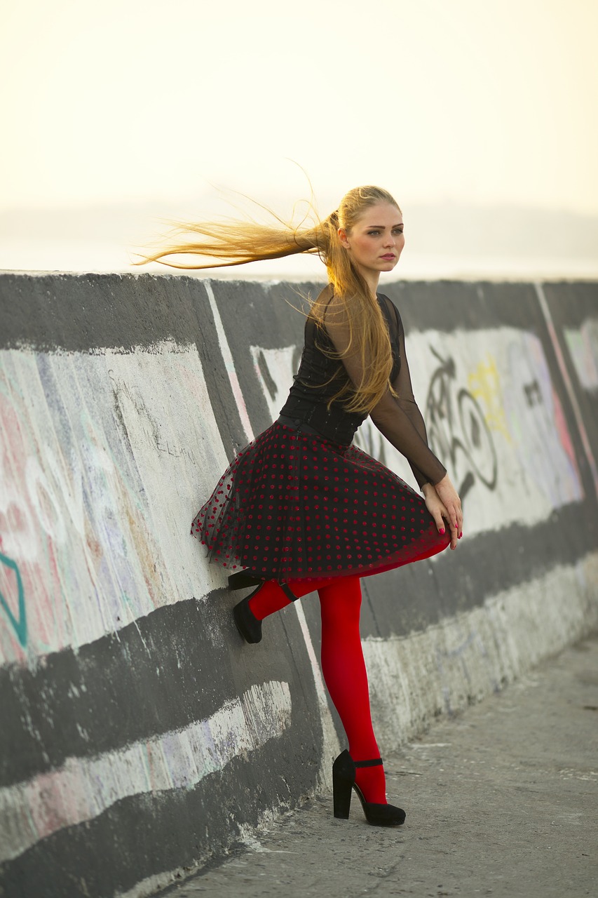 Image - red model socks dress