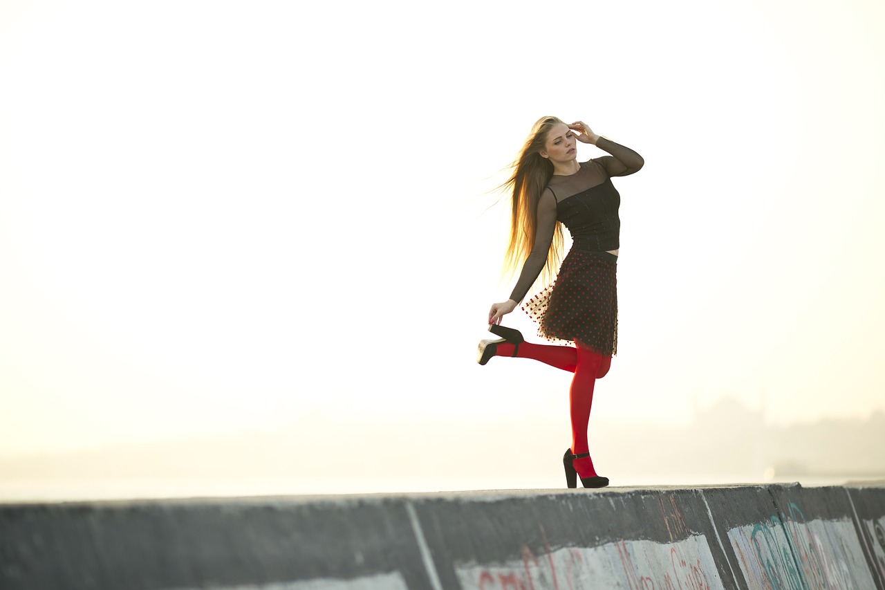 Image - red socks model portrait dress