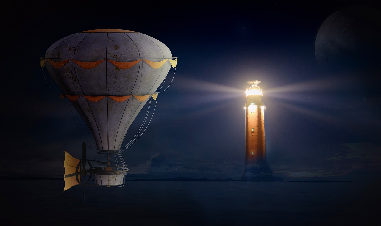 Image - balloon lighthouse night sky glow