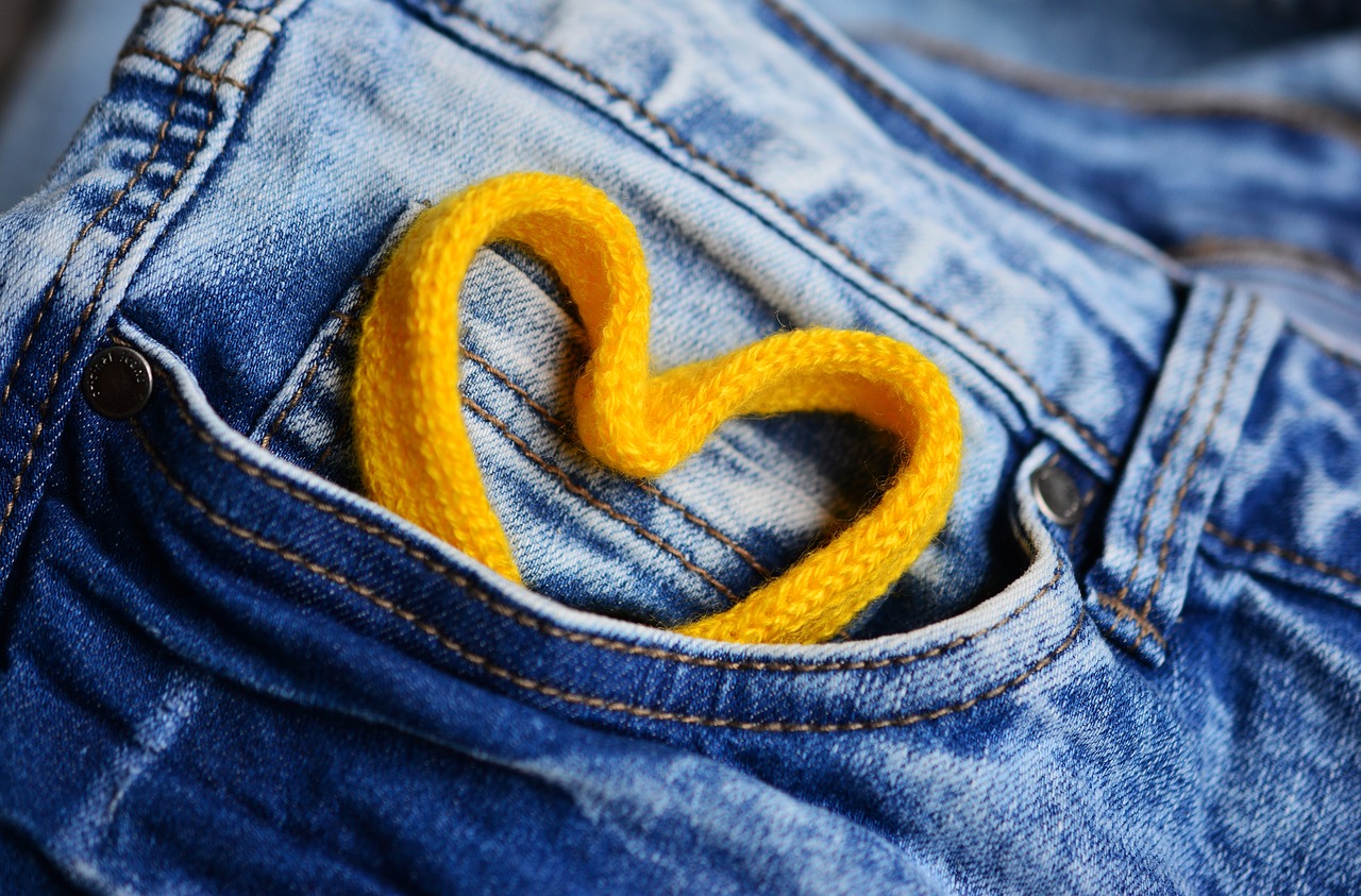 Image - jeans pocket heart cord blue seam