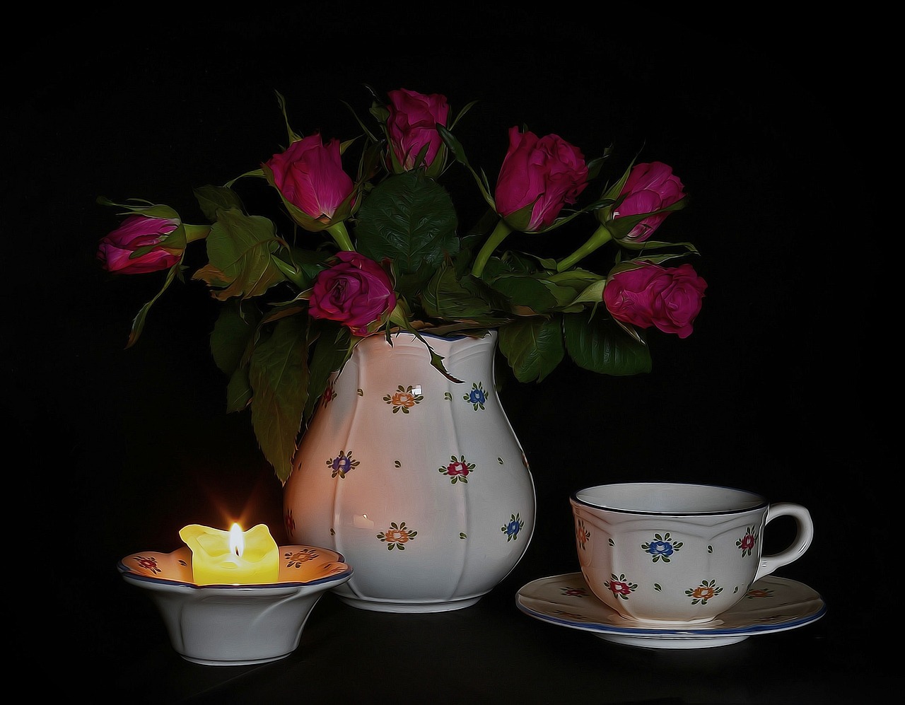 Image - roses candle still life romantic