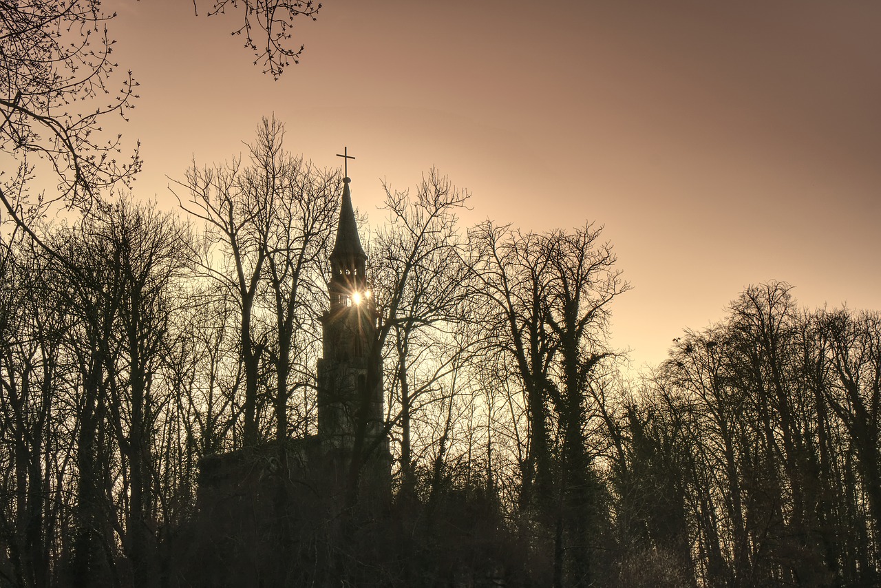 Image - church ruins trees in the evening