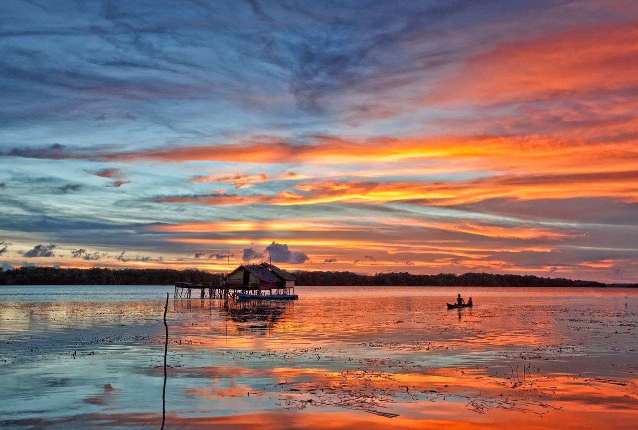 Image - lagoon boat sunset the water shed