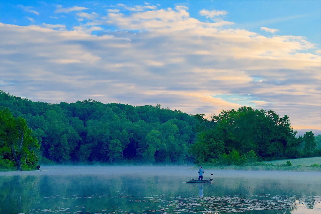 Image - lake fisherman morning mist sky