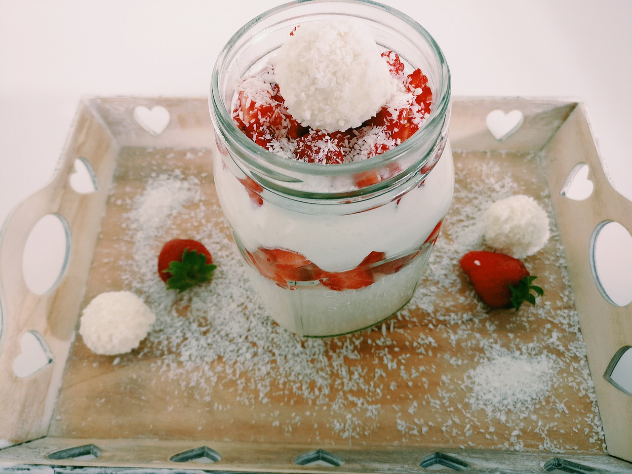 Image - dessert strawberries coconut