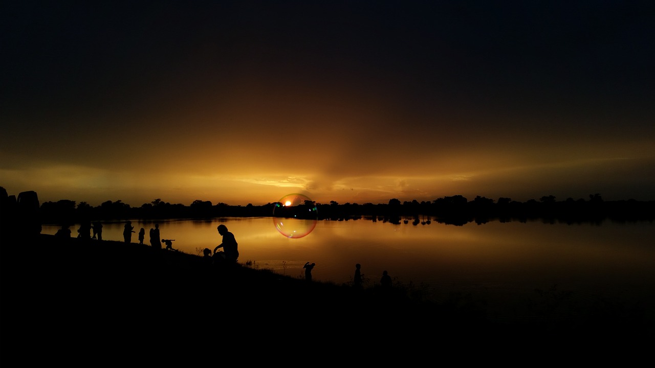 Image - sunset lake bubble water yellow