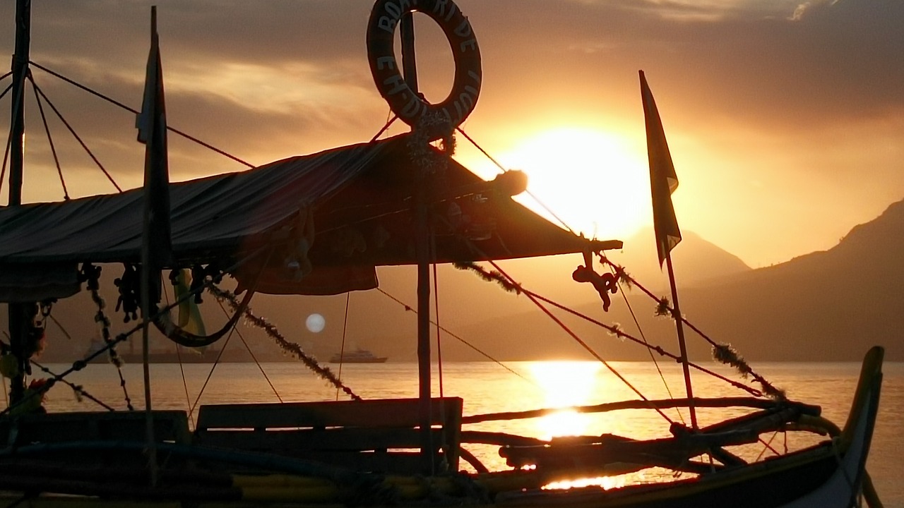 Image - sunset boat artistic reflection