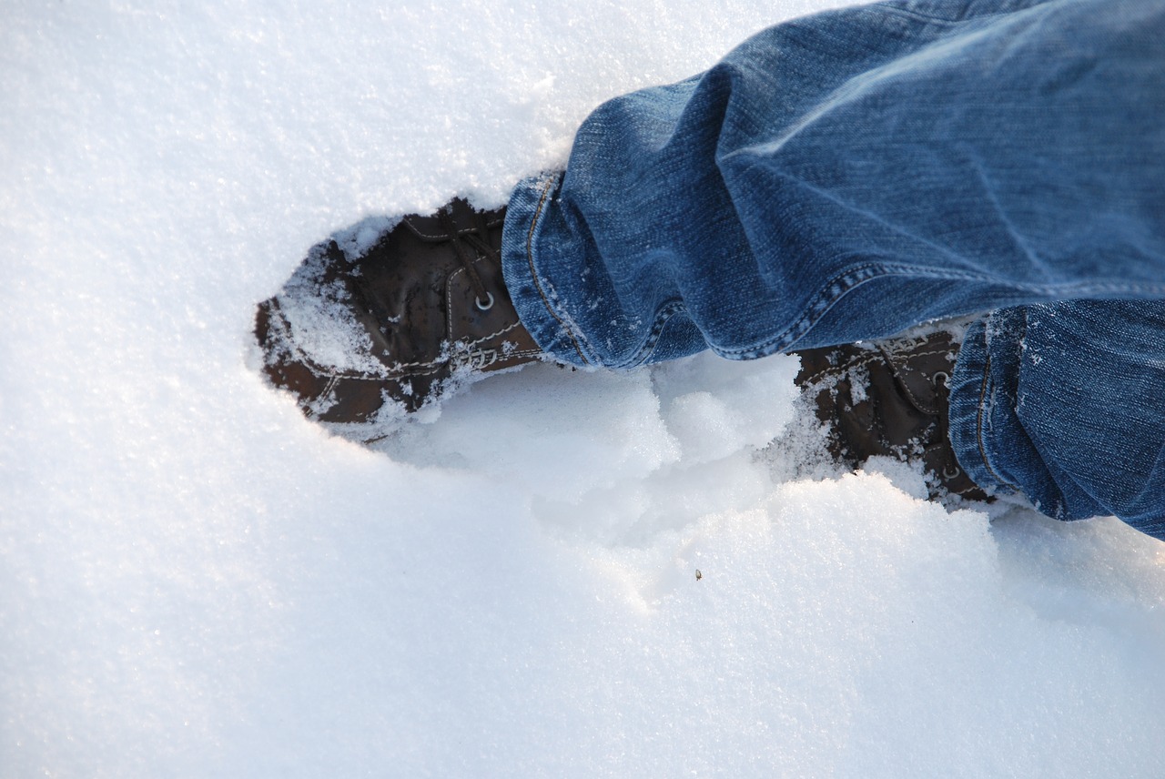 Image - shoes snow walk jeans winter